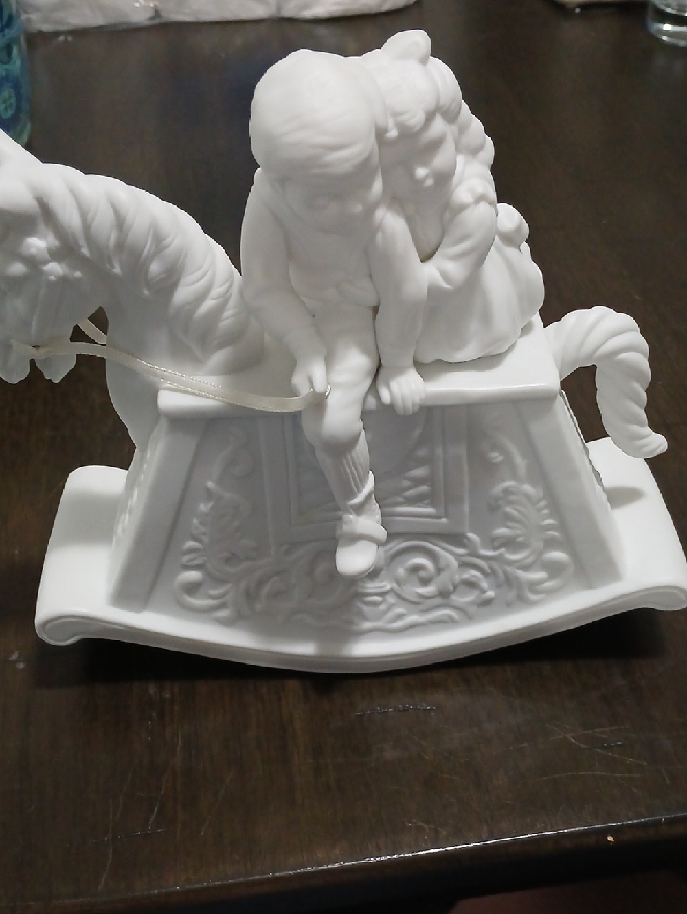 Department 56 White Bisque Porcelain Rocking Horse Figurine with Children